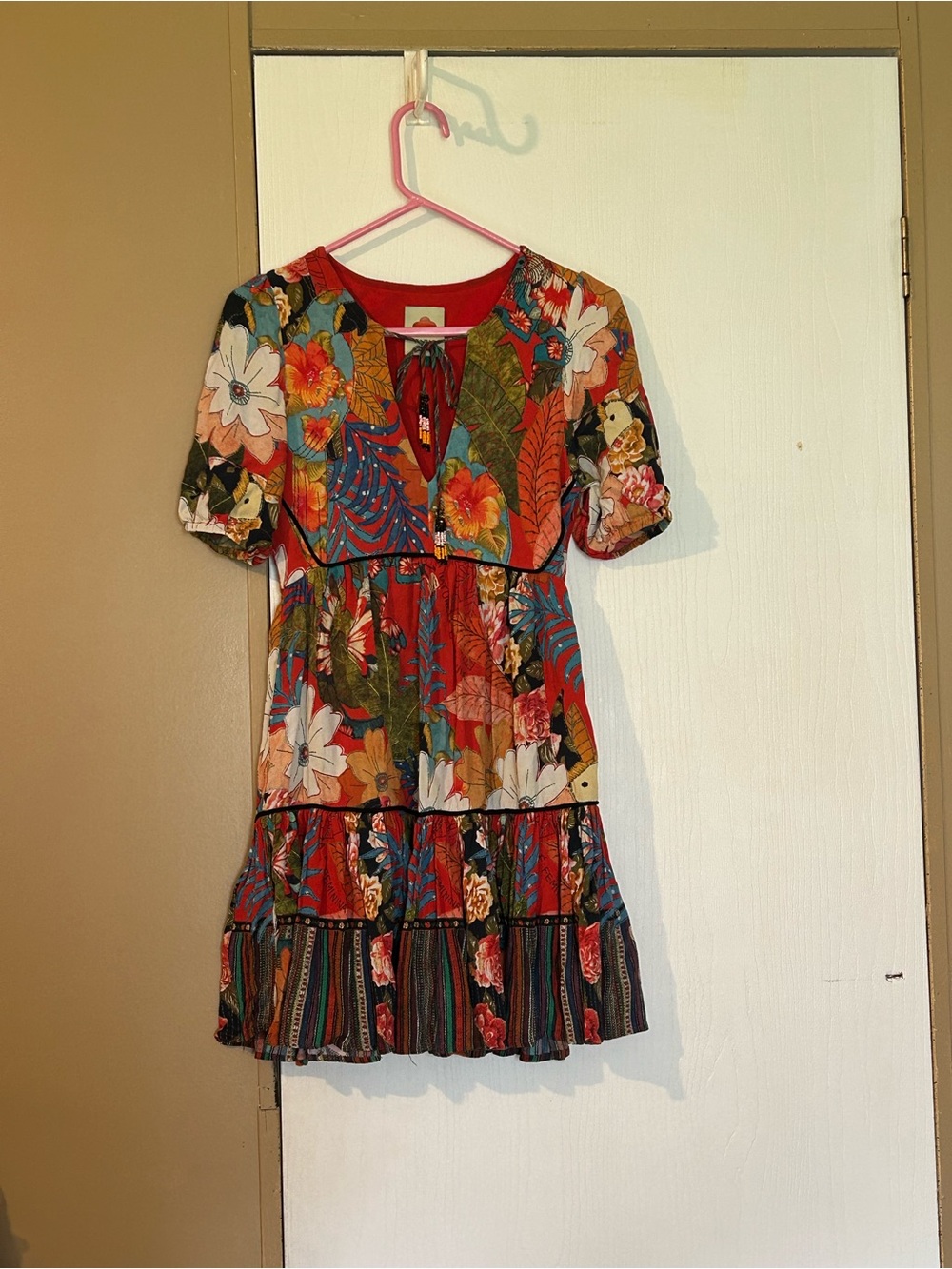 Floral Tiered Short-Sleeve Dress in Multicolor